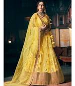 Wedding Designer Sequene Zari Resham embroidery Yellow Net  Lahengha Choli