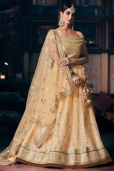 Wedding Designer Sequene Zari Resham embroidery Cream Net  Lahengha Choli