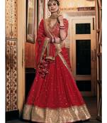 Wedding Designer Sequene Zari Resham embroidery Red Georgette Lahengha Choli