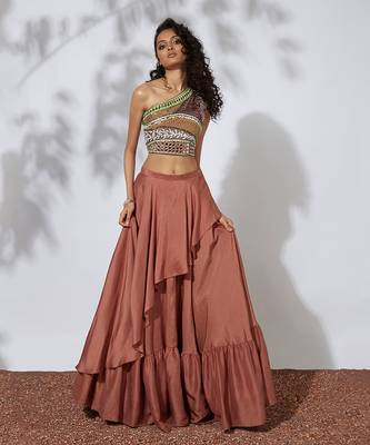 Burnt Orange Lehenga With Embroidered Crop Top 1