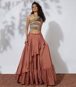 Burnt Orange Lehenga With Embroidered Crop Top