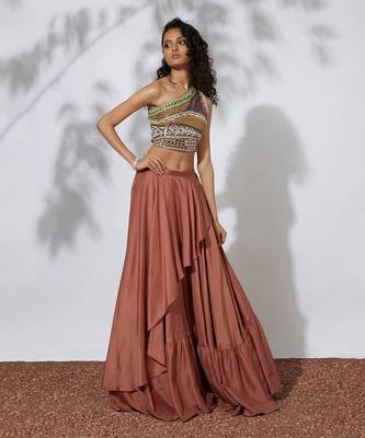 Burnt Orange Lehenga With Embroidered Crop Top 3