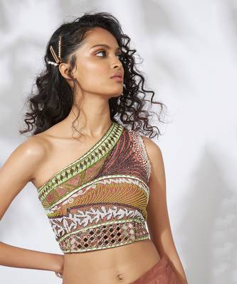 Burnt Orange Lehenga With Embroidered Crop Top 4