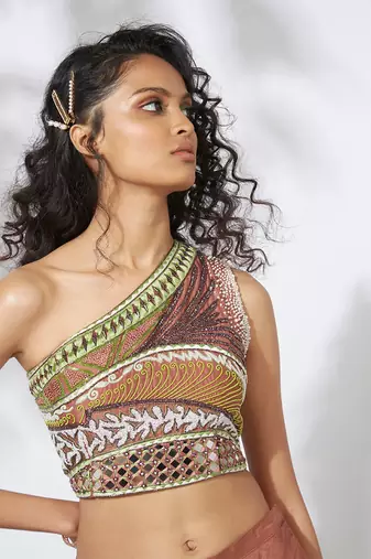 Burnt Orange Lehenga With Embroidered Crop Top