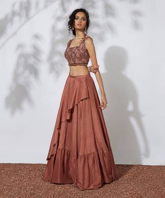 Burnt Orange Lehenga With Embroidered Crop Top 1