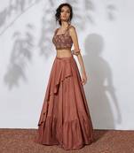 Burnt Orange Lehenga With Embroidered Crop Top