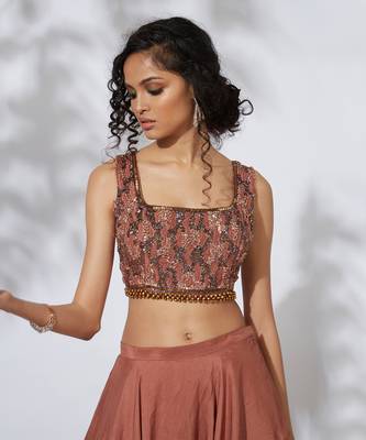 Burnt Orange Lehenga With Embroidered Crop Top 2