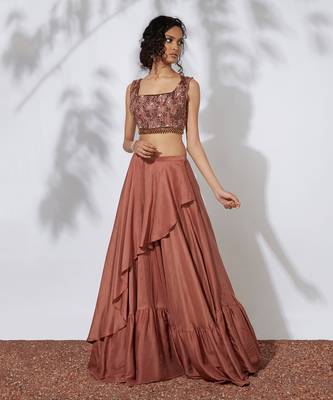 Burnt Orange Lehenga With Embroidered Crop Top 3