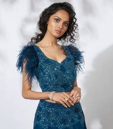 Teal Feather Lehenga Choli Set