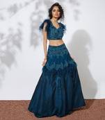 Teal Feather Lehenga Choli Set