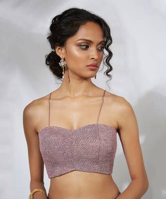 Rose Pink Embroidered Lehenga Crop Top Set With Organza Ruffle Dupatta 3