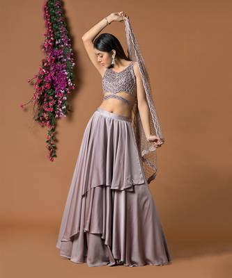 Coffee Layered Lehenga Choli Set With Attached Duppata 2