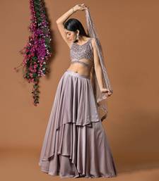 Coffee Layered Lehenga Choli Set With Attached Duppata