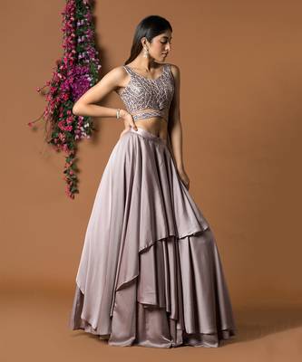 Coffee Layered Lehenga Choli Set With Attached Duppata 1