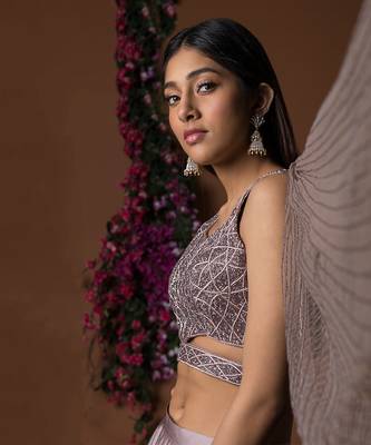 Coffee Layered Lehenga Choli Set With Attached Duppata 3