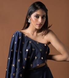 Navy Blue Cape Top And Lehenga Set