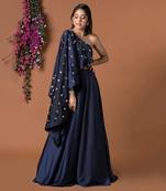 Navy Blue Cape Top And Lehenga Set
