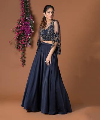 Navy Blue Lehenga Crop Top Set 2