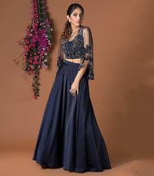 Navy Blue Lehenga Crop Top Set