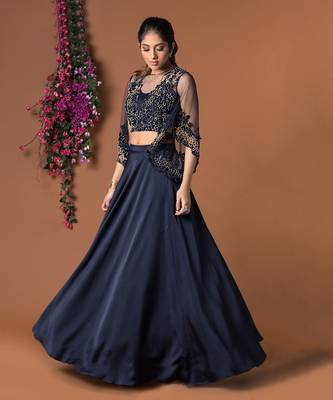 Navy Blue Lehenga Crop Top Set 1