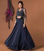 Navy Blue Lehenga Crop Top Set