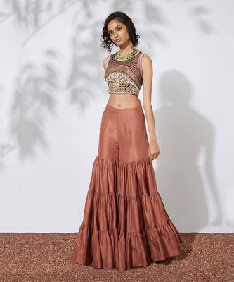 Burnt Orange Lehenga With Embroidered Crop Top 1