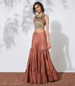 Burnt Orange Lehenga With Embroidered Crop Top