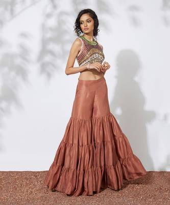 Burnt Orange Lehenga With Embroidered Crop Top 2