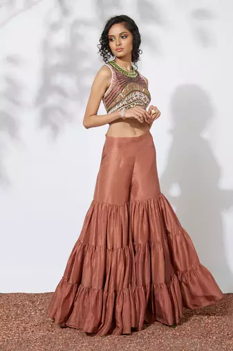 Burnt Orange Lehenga With Embroidered Crop Top