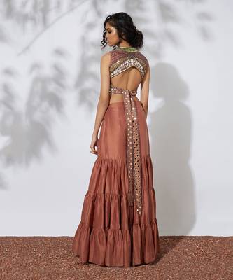 Burnt Orange Lehenga With Embroidered Crop Top 3