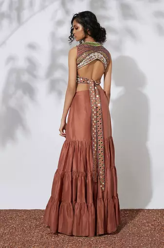 Burnt Orange Lehenga With Embroidered Crop Top