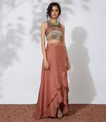 Burnt Orange Skirt With Embroidered Crop Top