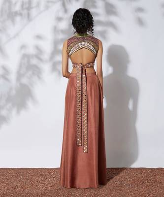 Burnt Orange Skirt With Embroidered Crop Top 3