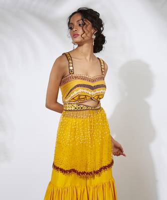 Yellow Sharara With Embroidered Bustier Choli 2