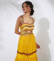 Yellow Sharara With Embroidered Bustier Choli