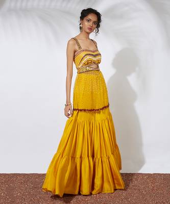 Yellow Sharara With Embroidered Bustier Choli 3