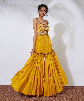 Yellow Sharara With Embroidered Bustier Choli 1