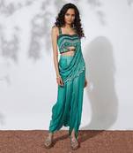 Aqua Dhoti Pants Sari With Embroidered Choli