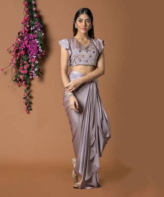 Coffee Draped Skirt & Crop Top Set 2