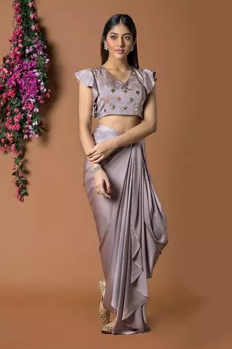 Coffee Draped Skirt & Crop Top Set