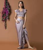 Coffee Draped Skirt & Crop Top Set