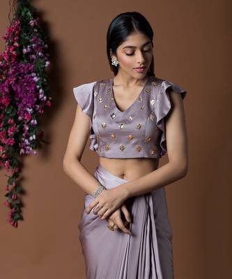 Coffee Draped Skirt & Crop Top Set 3