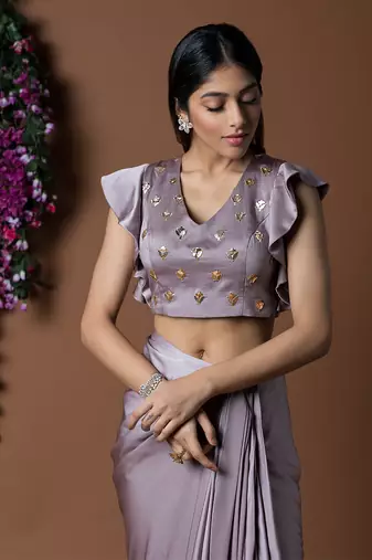 Coffee Draped Skirt & Crop Top Set