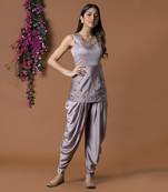 Coffee Short Kurta & Dhoti Pants Set