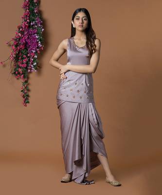 Coffee Short Kurta & Dhoti Skirt Set 1