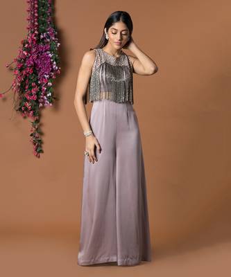 Coffee Jumpsuit With Hanging Chains Embroidery 1