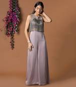 Coffee Jumpsuit With Hanging Chains Embroidery