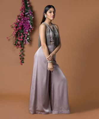 Coffee Jumpsuit With Hanging Chains Embroidery 2