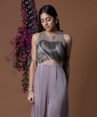 Coffee Jumpsuit With Hanging Chains Embroidery 3