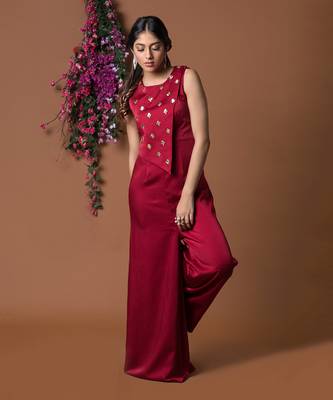 Red Asymmetric Overlay Jumpsuit 1